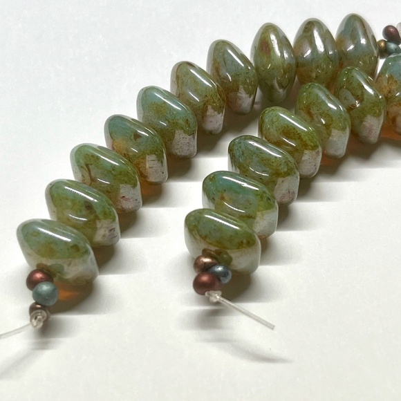 As Low As $2 Turquoise Green Picasso Lustre Czech Square Pillows 12mm x 7mm (10) - Picture 4 of 4